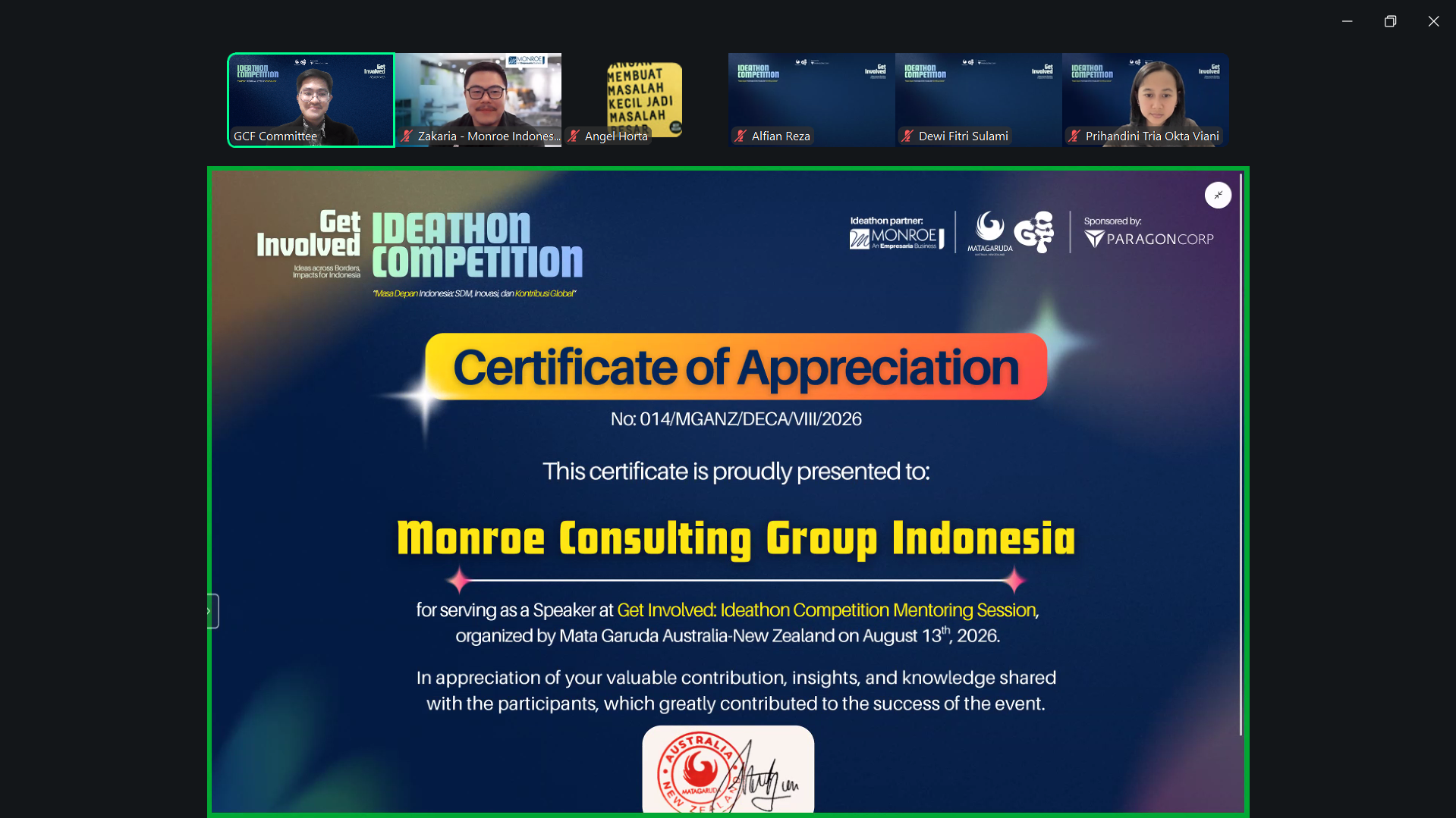 Certificate Monroe Consulting Group Indonesia