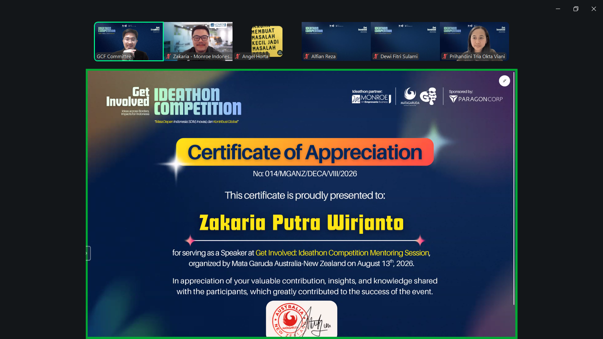 Certificate Zakaria Putra Wirjanto